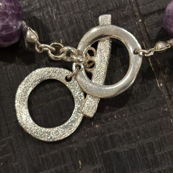 Amethyst Textured Silver Beads Knotted Beaded Toggle Bracelet Classy - Picture 2 of 8
